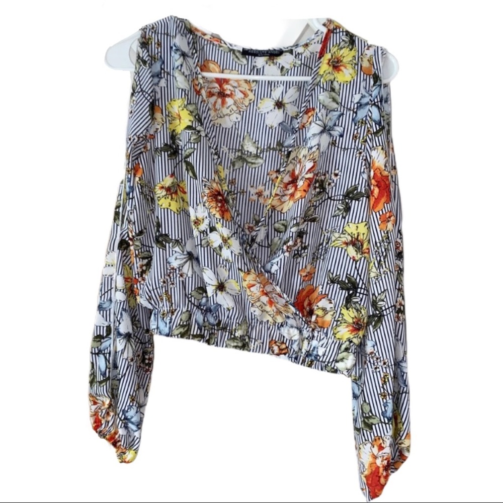 Surplice Neckline Open Shoulder Top